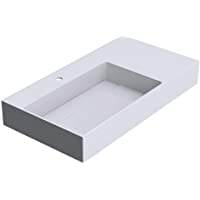 doporro: Lavabo de fundición Mineral de diseño Colossum12- Seno al Lado Izquierdo- en Blanco Puro-de 90 cm de Ancho- de…